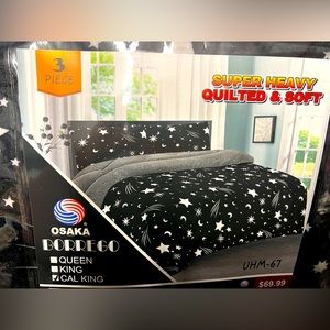OSAKA Black Stars 3pc Flannel Sherpa Borrego Comforter Set